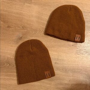 Brown Knit Beanie Set